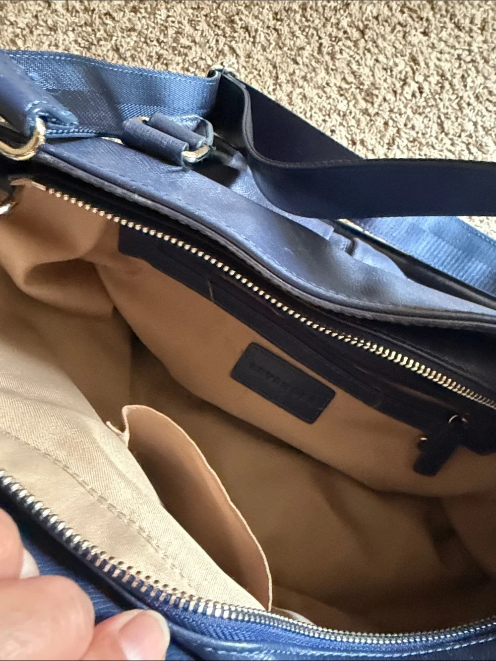 Levenger Navy Blue Leather Tote with Shoulder Strap